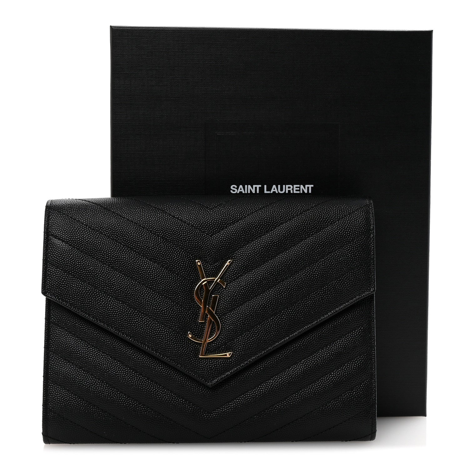 Saint Laurent Grain De Poudre Matelasse Chevron Monogram Envelope Clutch Black 8 of 8