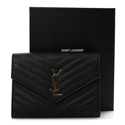 Saint Laurent Grain De Poudre Matelasse Chevron Monogram Envelope Clutch Black 8 of 8
