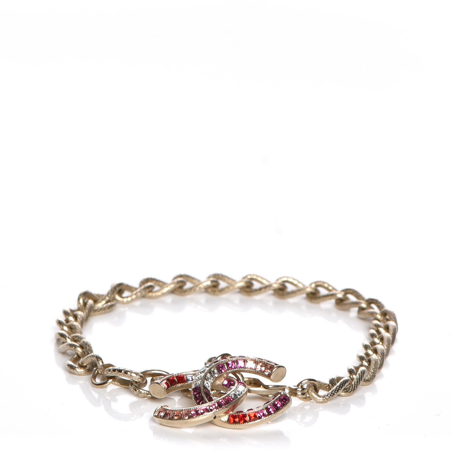 Chanel Baguette Crystal CC Bracelet Gold Fuchsia Purple 1 of 8
