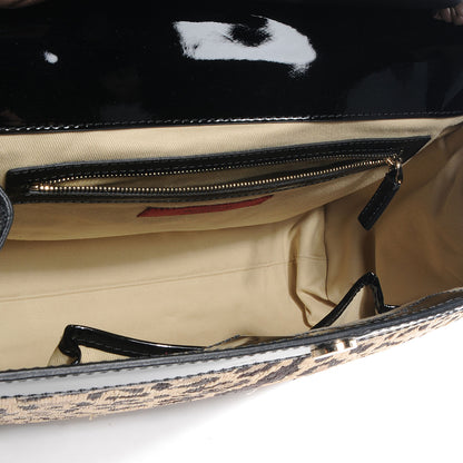 Valentino Garavani Patent Raffia Leopard Print Medium Aphrodite Bow Satchel Black 6 of 8
