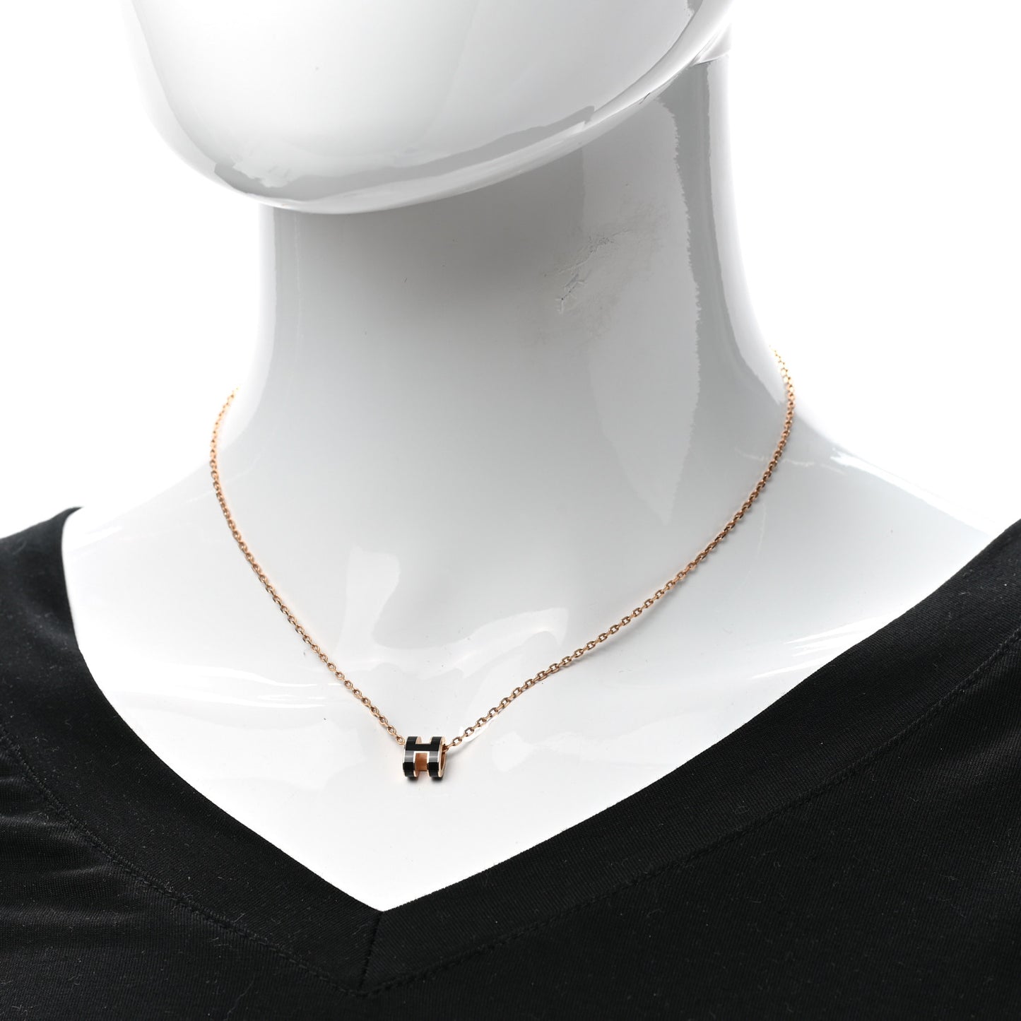 Lacquered Rose Gold Mini Pop H Pendant Necklace Black