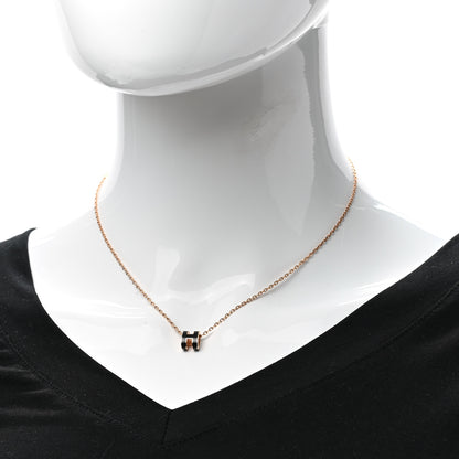 Hermes Lacquered Rose Gold Mini Pop H Pendant Necklace Black 2 of 7