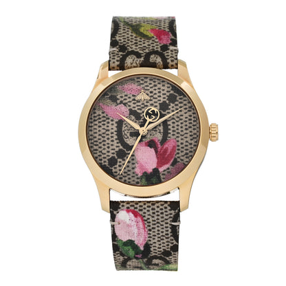 Gucci Stainless Steel Canvas 38mm G-Timeless Supreme GG Blooms Quartz Watch Brown 1 of 4