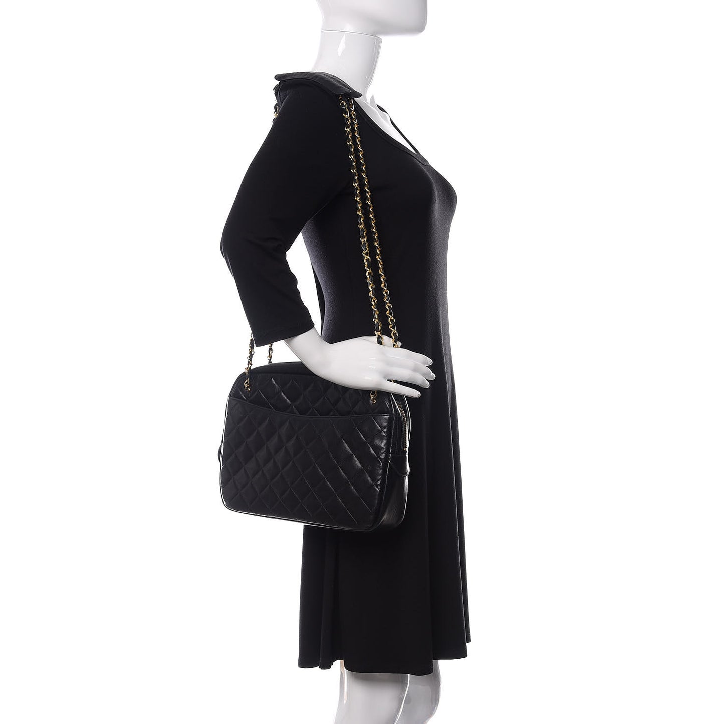 Lambskin Quilted Shoulder Bag Navy Blue