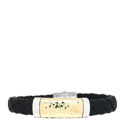John Hardy Sterling Silver 18K Yellow Gold Leather 12mm Braided Hammered Station Bracelet Black 1 of 4
