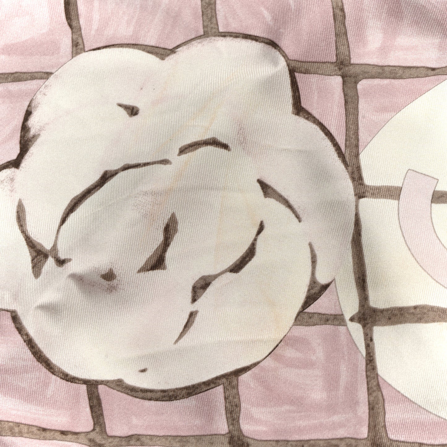 Silk CC Logo Camellia Scarf White Pink