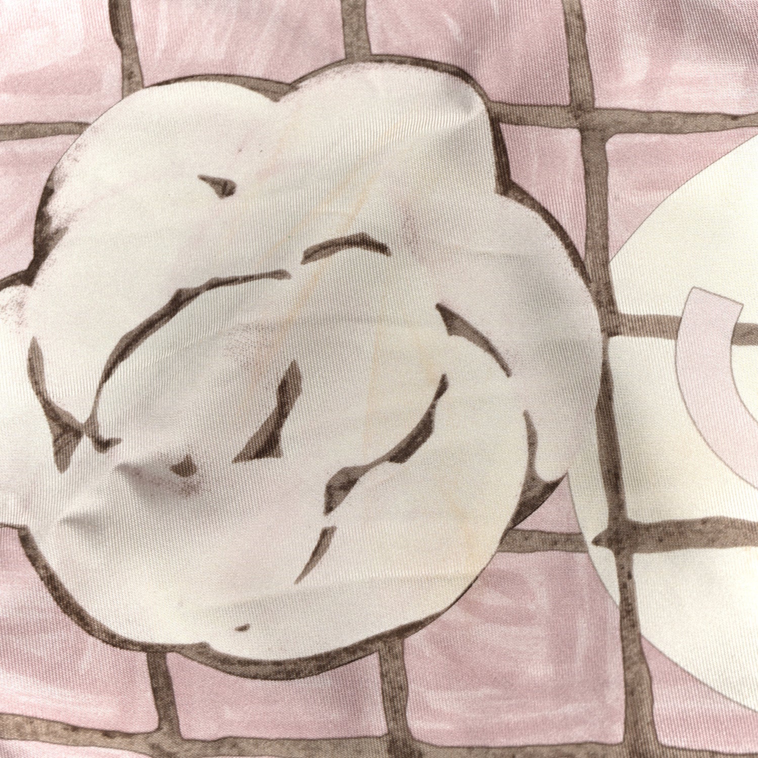 Chanel Silk CC Logo Camellia Scarf White Pink 3 of 5