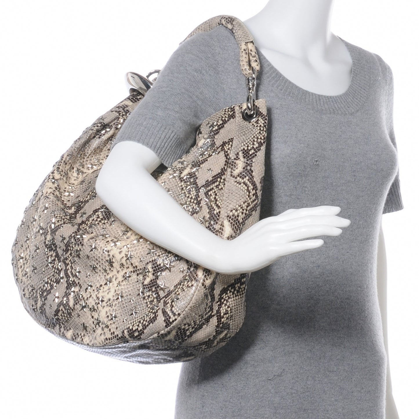 Snake Embossed Star Studded Sky Hobo Natural