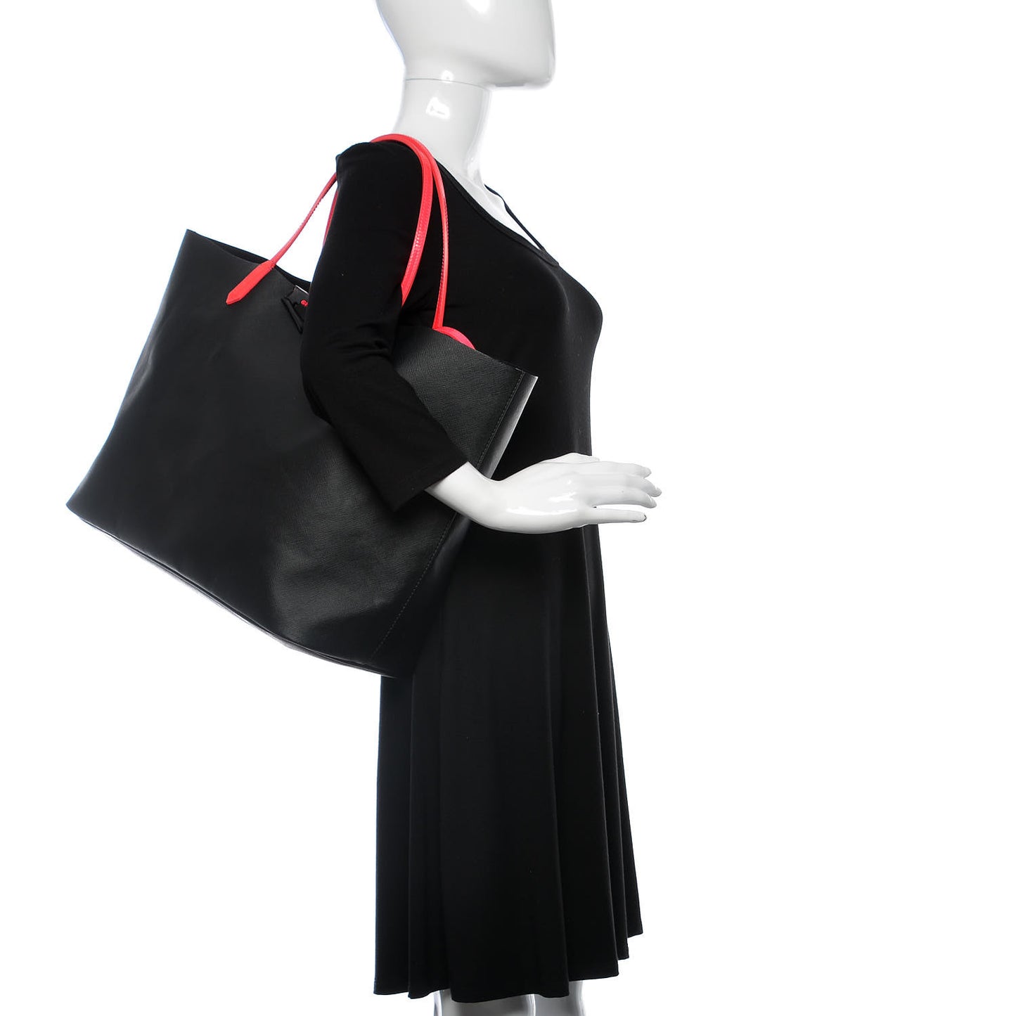 Calfskin Large Antigona Tote Black Neon Pink
