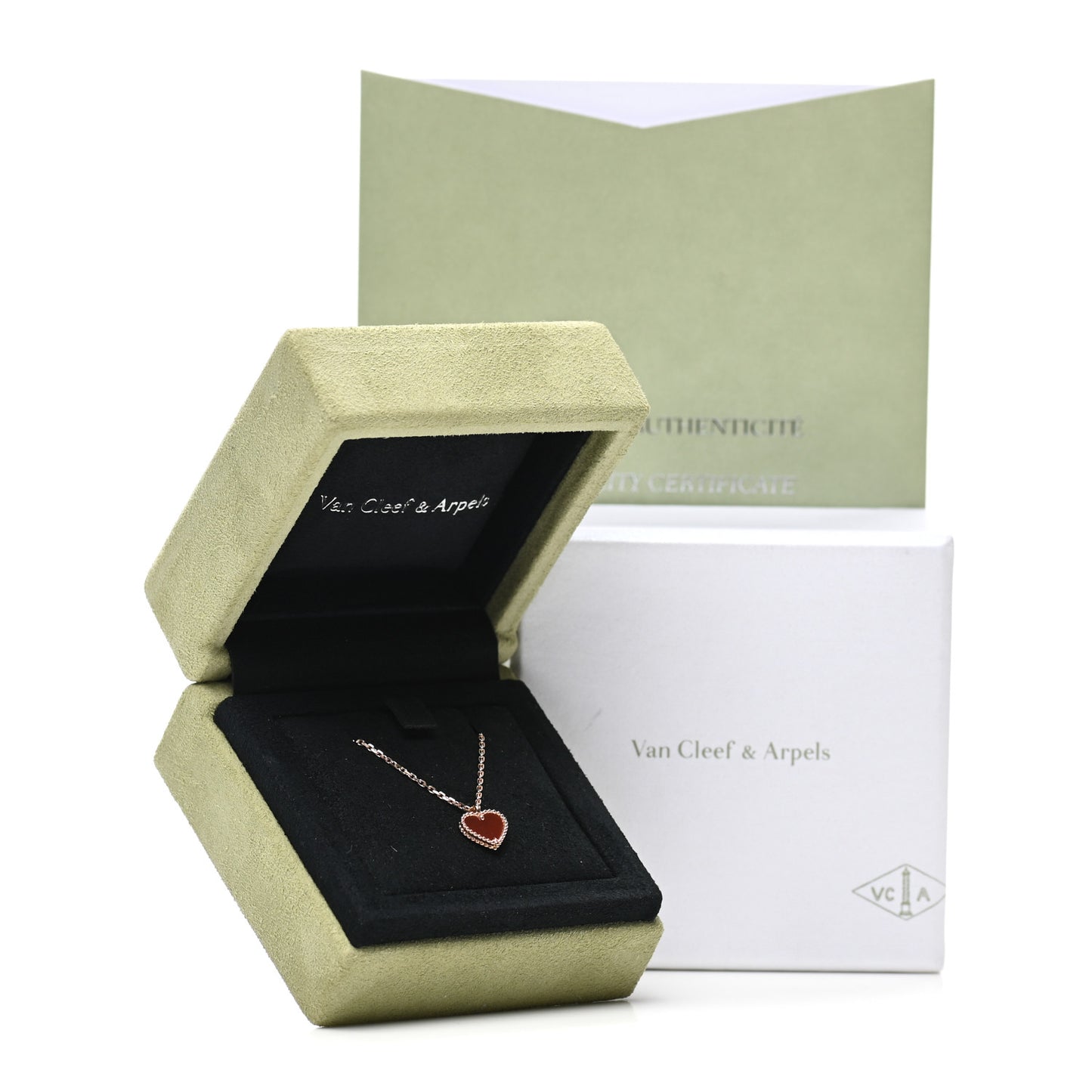 18K Rose Gold Carnelian Sweet Alhambra Heart Pendant Necklace
