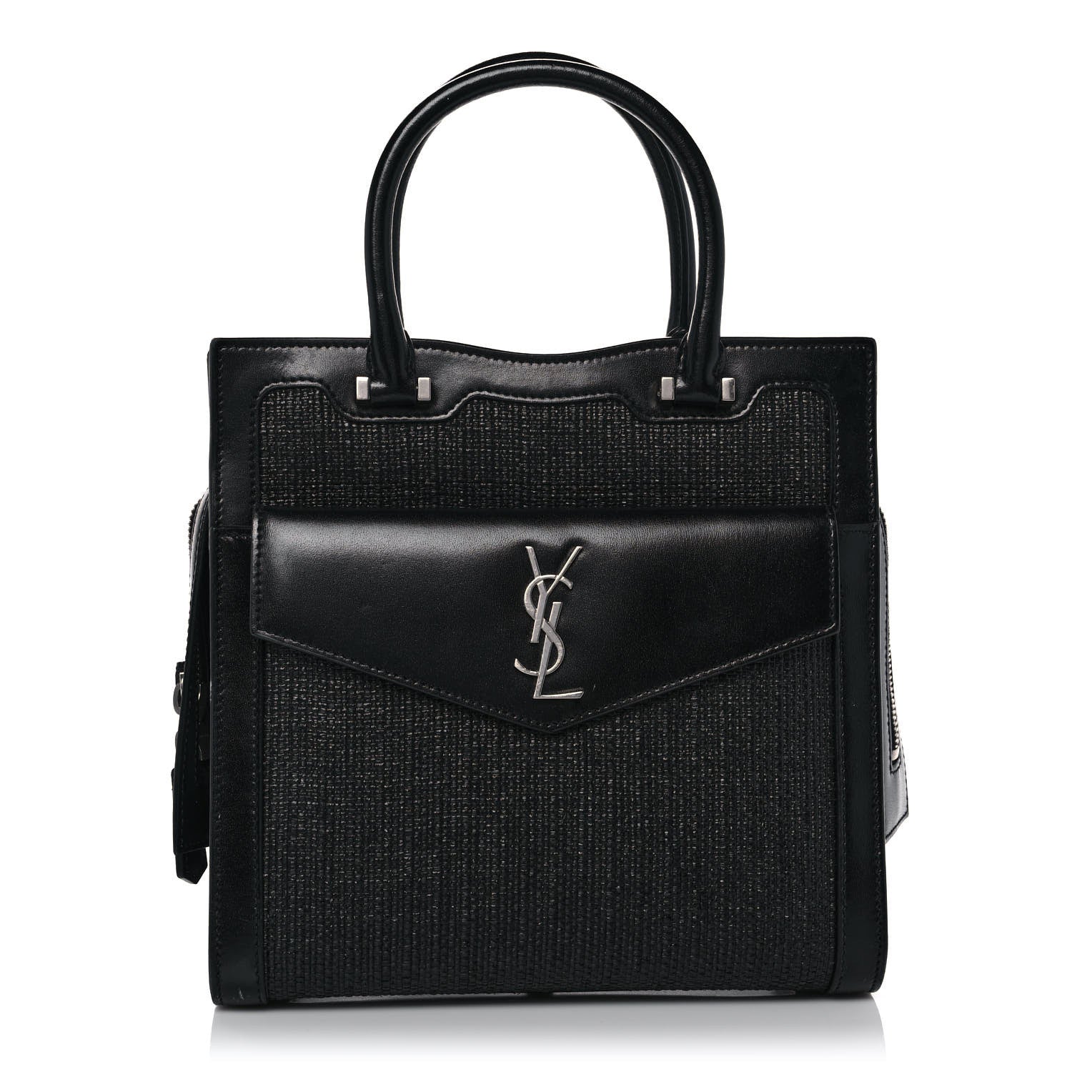 Saint Laurent Raffia Shiny Calfskin Medium Uptown Tote Black 1 of 13