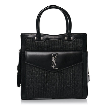 Saint Laurent Raffia Shiny Calfskin Medium Uptown Tote Black 1 of 13