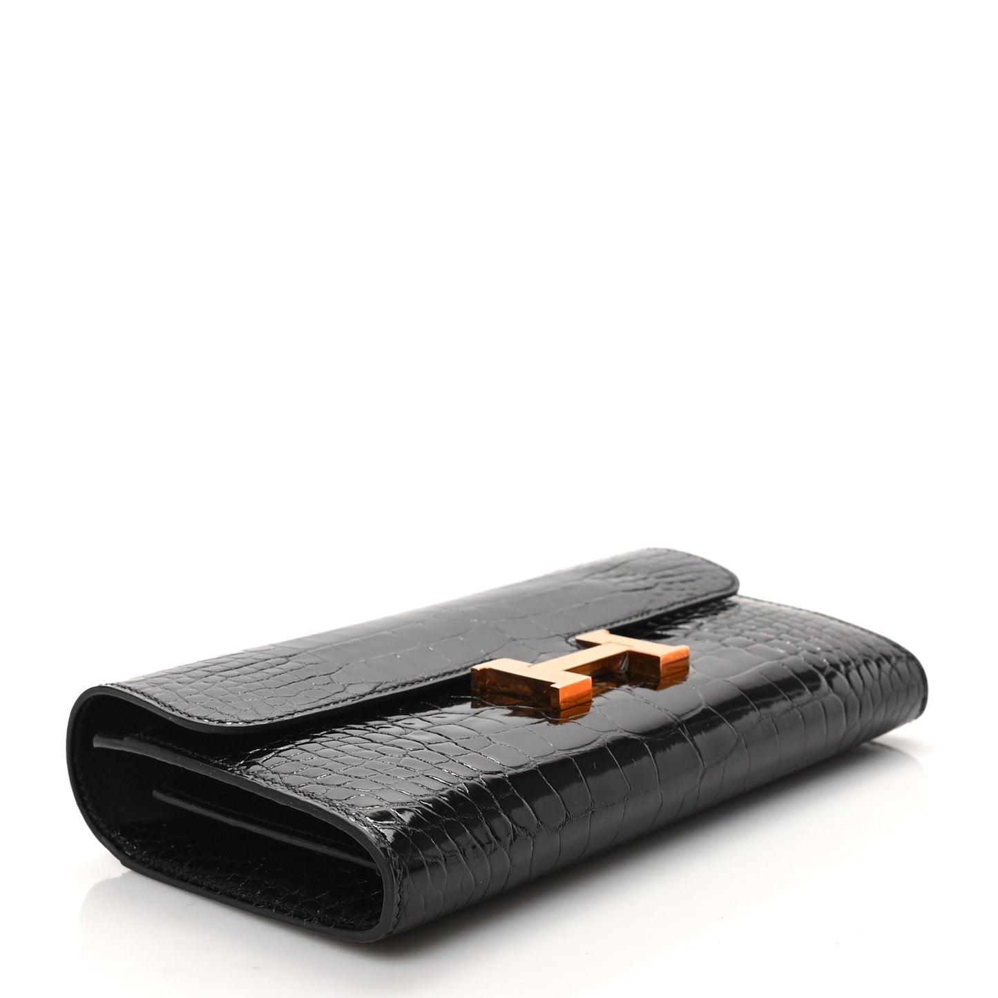 Shiny Alligator Constance Long Wallet Black