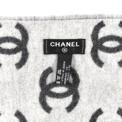 Chanel Cashmere Wool CC Scarf Grey White 4 of 4
