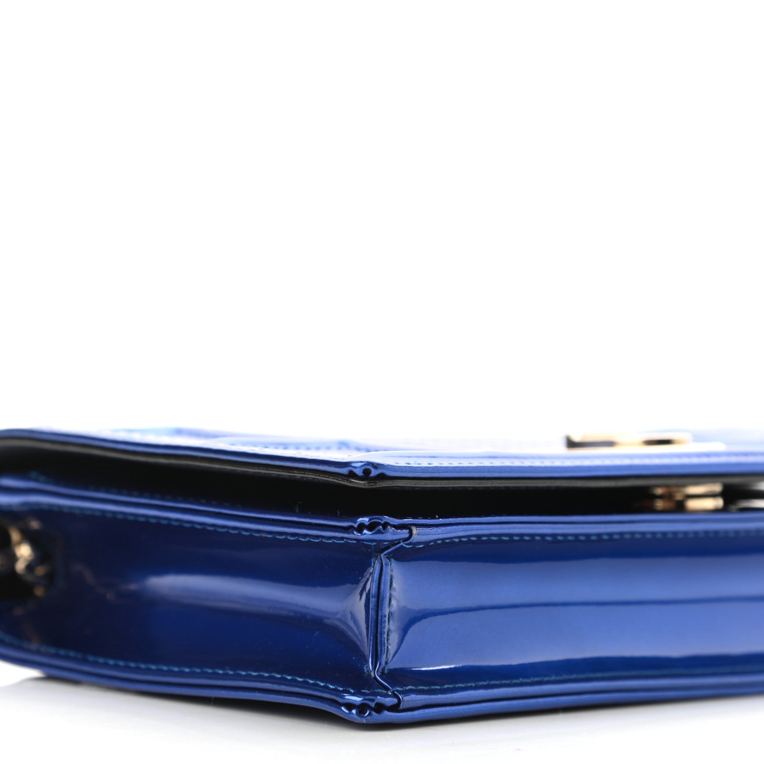 Christian Dior Metallic Patent Micro-Cannage Diorama Wallet on Chain Pouch Mirror Blue 9 of 11
