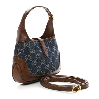 Gucci New Denim GG Monogram Calfskin Mini Jackie 1961 Hobo Blue Tea Cuir 3 of 11