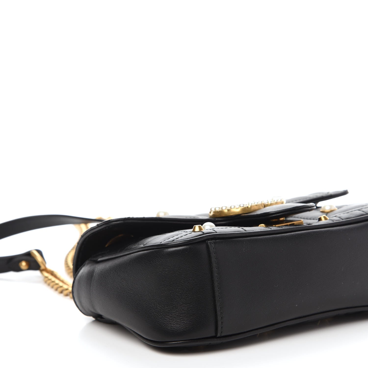 Gucci Calfskin Matelasse Studded Mini Pearly GG Marmont Shoulder Bag Black 6 of 12