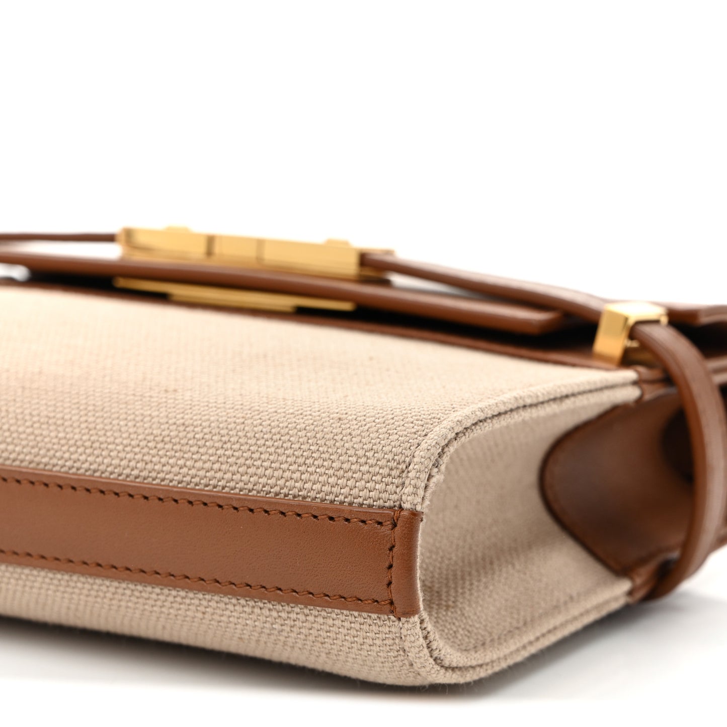 Canvas Calfskin Mini Manhattan Shoulder Bag  Natural Beige Brick
