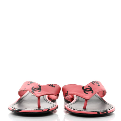 Chanel Lambskin Printed CC Thong Sandals 35 Pink Black 2 of 9