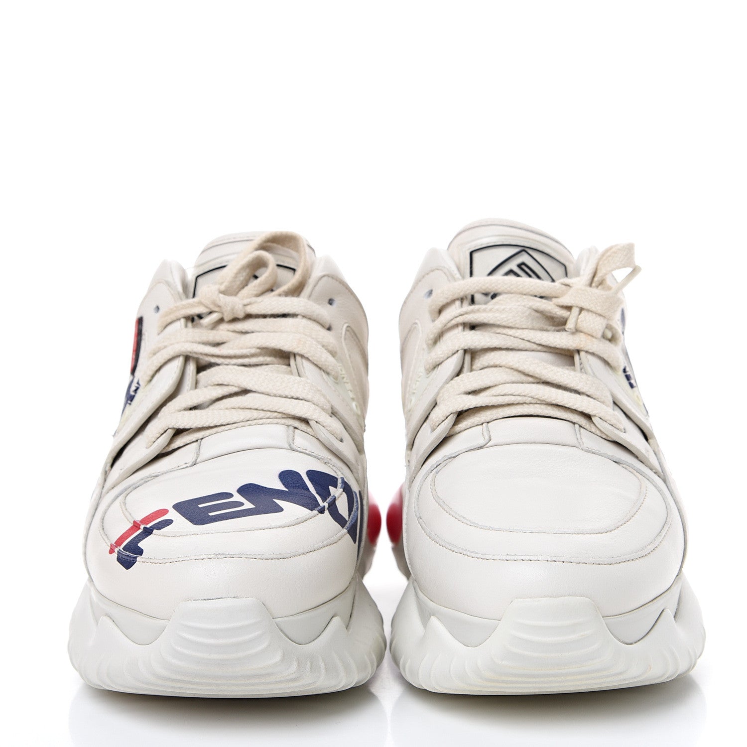Fendi X FILA Vitello Mania Painted Womens Chunky Sneakers 38 Ice White Caipiroska Blueberry 2 of 8