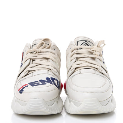 Fendi X FILA Vitello Mania Painted Womens Chunky Sneakers 38 Ice White Caipiroska Blueberry 2 of 8