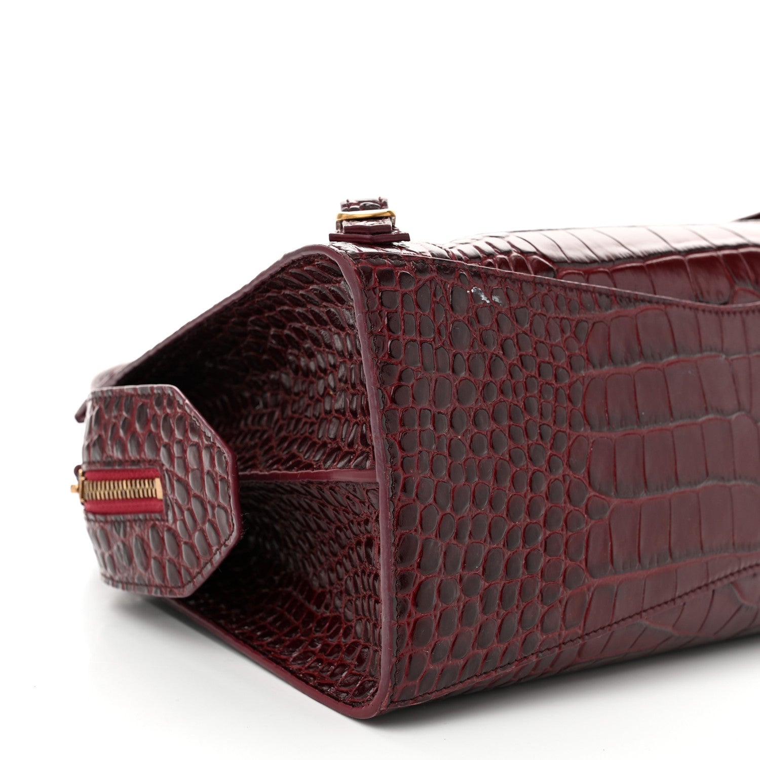 Balenciaga Shiny Supple Calfskin Crocodile Embossed Classic Gold Hardware S City Dark Red 8 of 10