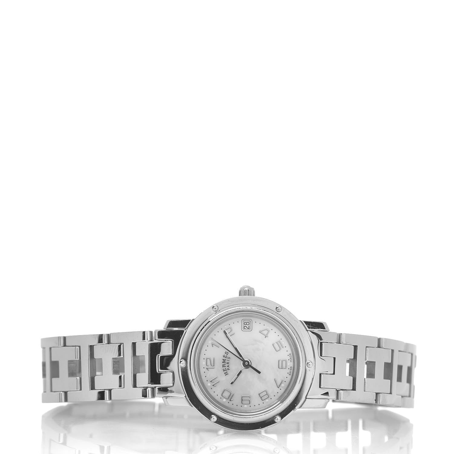 Hermes Stainless Steel Mother of Pearl 24mm Clipper Quartz Watch 2 of 5