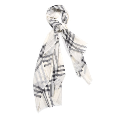 Burberry Wool Silk Gauze Giant Check Lightweight Scarf Natural White 1 of 4