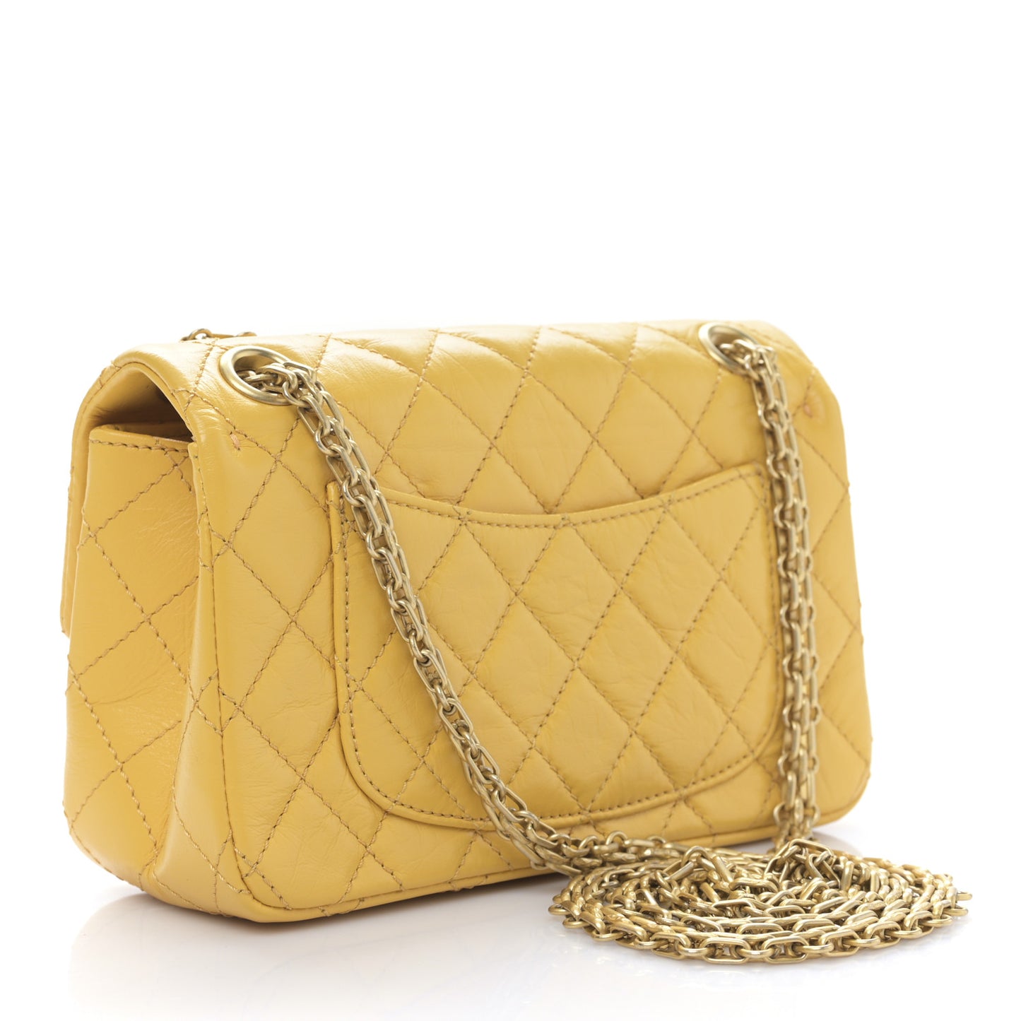 Aged Calfskin Quilted 2.55 Reissue Mini Flap Yellow