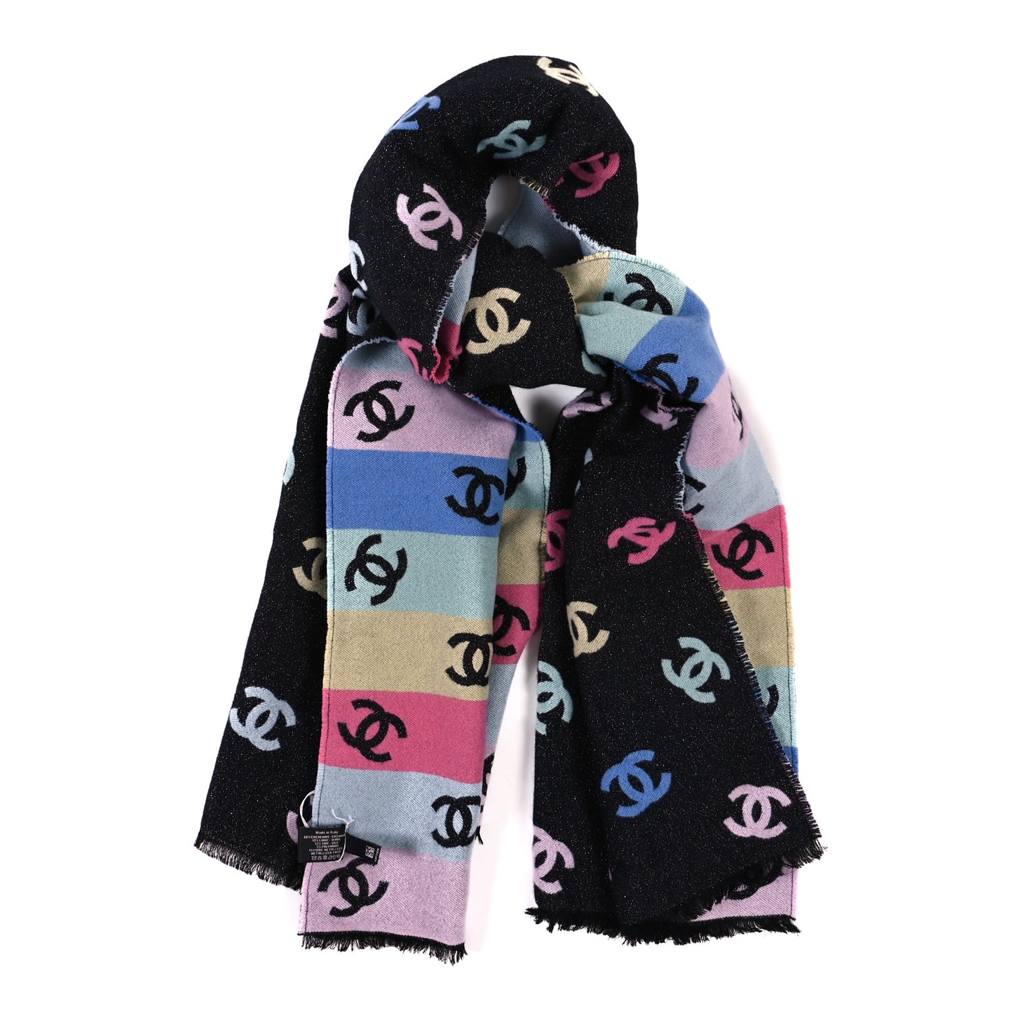 Cashmere Silk Wool CC Stole Black Multicolor
