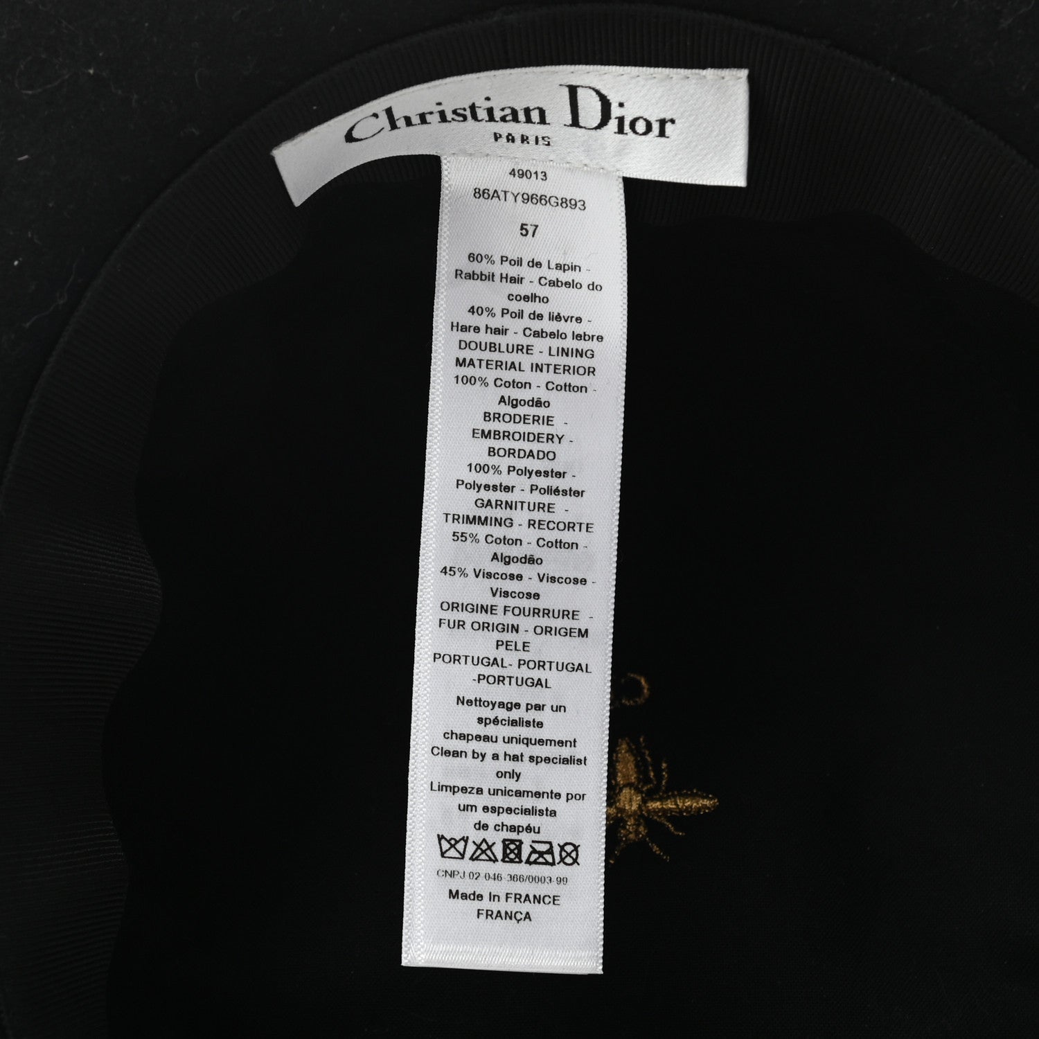Christian Dior Rabbit Felt Hat 57 Black 8 of 9