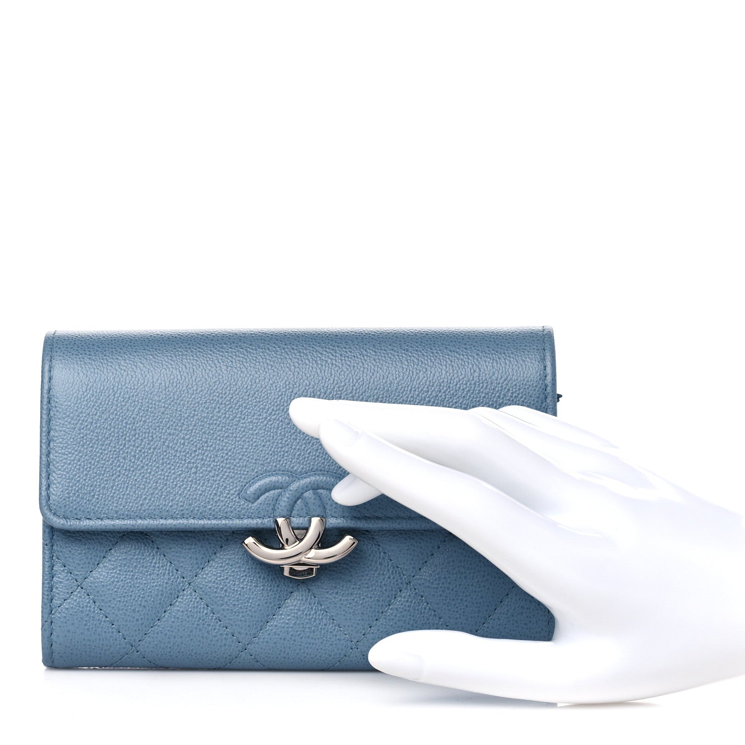 Chanel Grained Calfskin Quilted CC Box Flap Wallet Light Blue 2 of 11