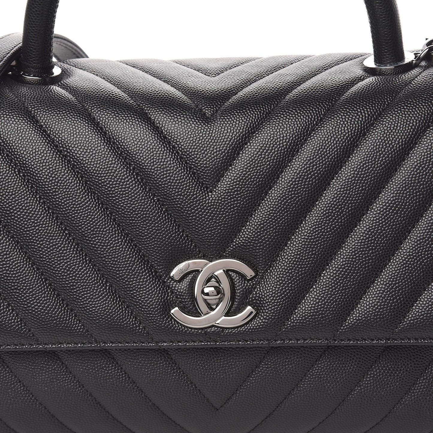 Caviar Chevron Quilted Small Coco Handle Flap Black