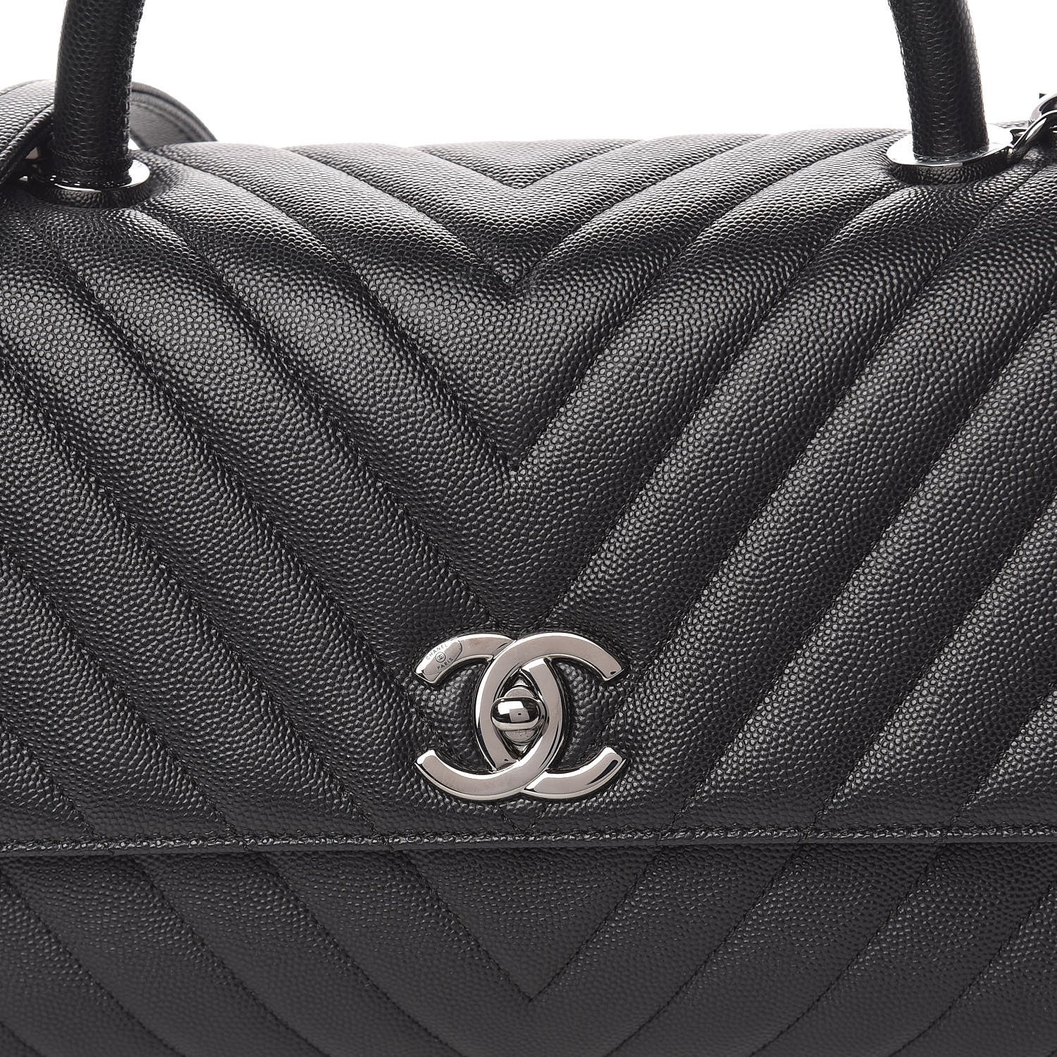 Chanel Caviar Chevron Quilted Small Coco Handle Flap Black 8 of 11