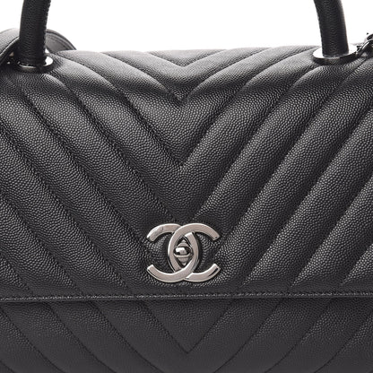 Chanel Caviar Chevron Quilted Small Coco Handle Flap Black 8 of 11