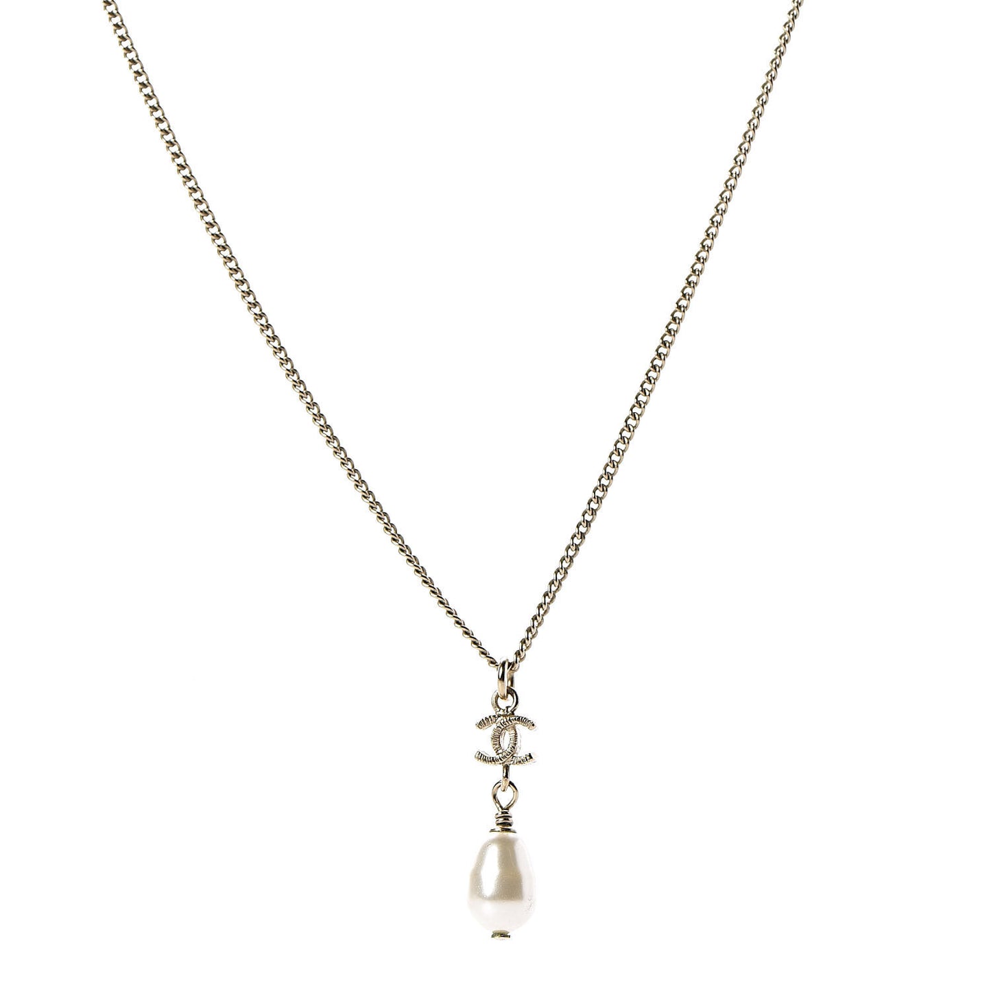 Pearl CC Drop Necklace Light Gold