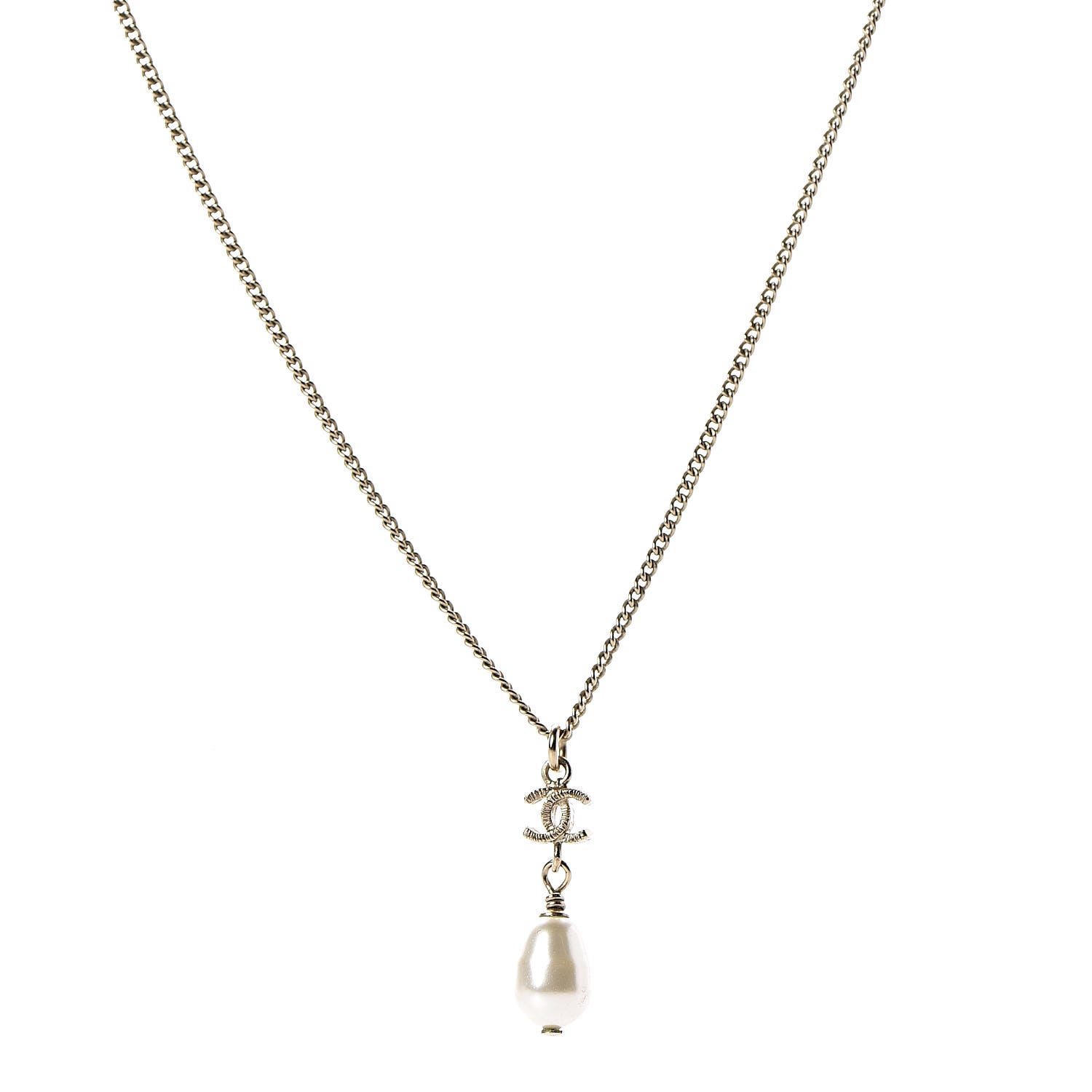 Chanel Pearl CC Drop Necklace Light Gold 1 of 4