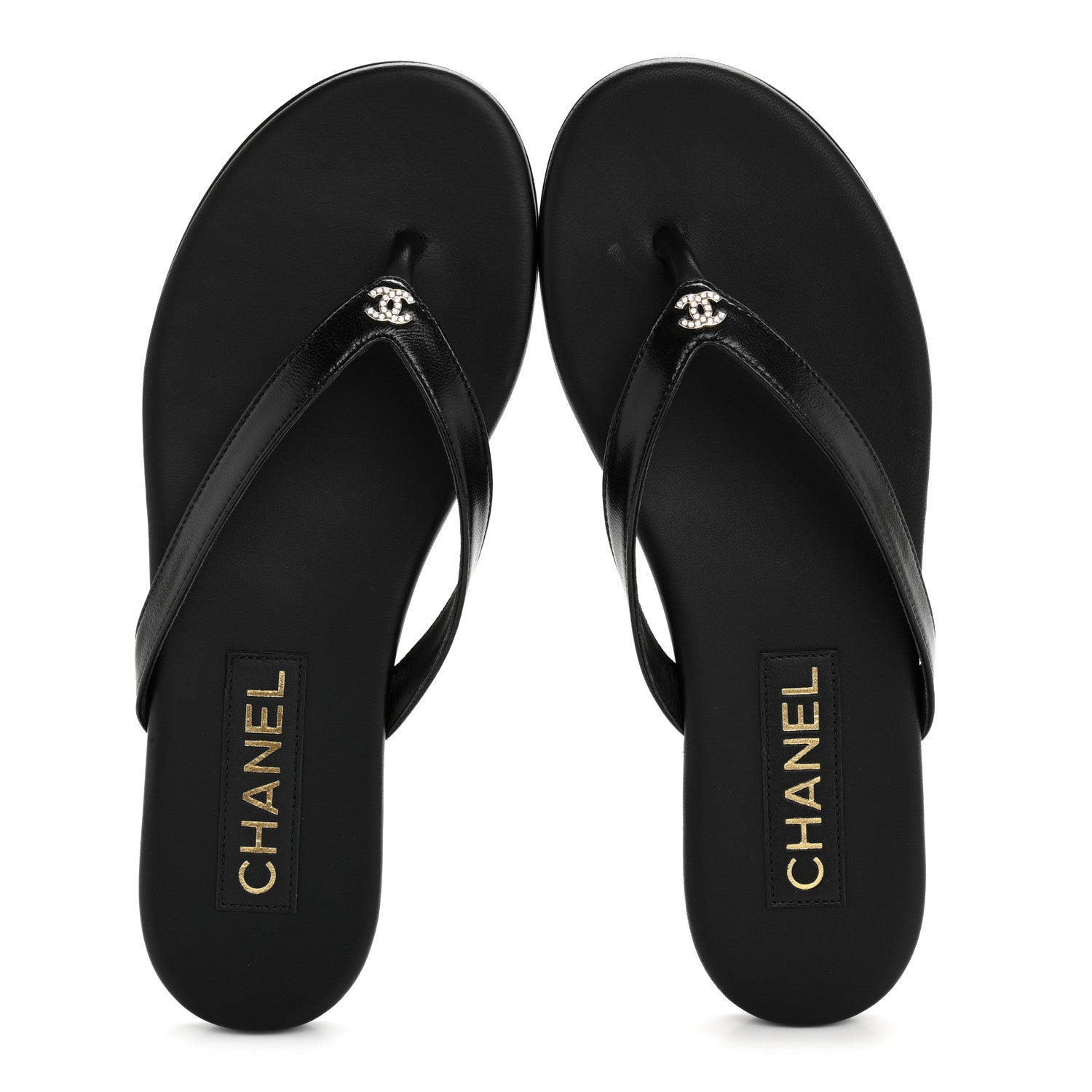 Chanel Shiny Lambskin Crystal CC Thong Sandals 37 Black 2 of 10