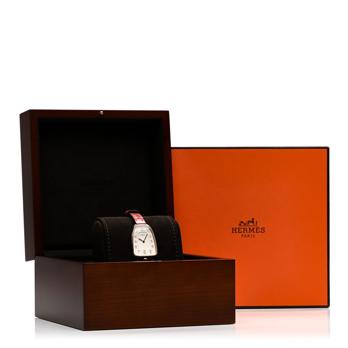 18K Yellow Gold Alligator 26mm Galop d'Hermes Quartz Watch Braise