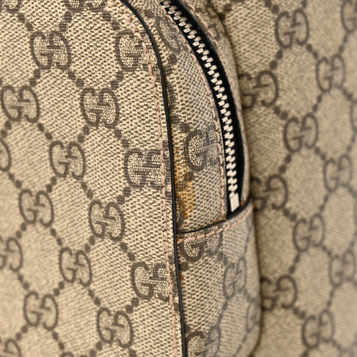 Gucci GG Supreme Monogram Single Buckle Backpack Beige Black 12 of 14