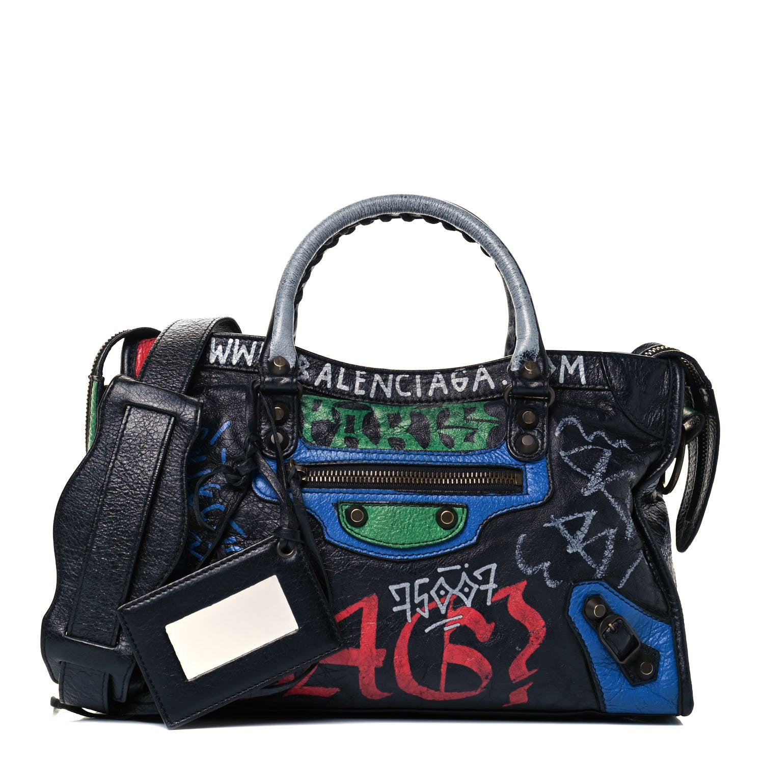 Balenciaga Agneau Graffiti All Over Classic Hardware S City Black Vert Rouge 1 of 8
