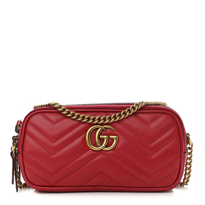 Gucci Calfskin Matelasse Mini GG Marmont Chain Crossbody Bag Hibiscus Red 1 of 16