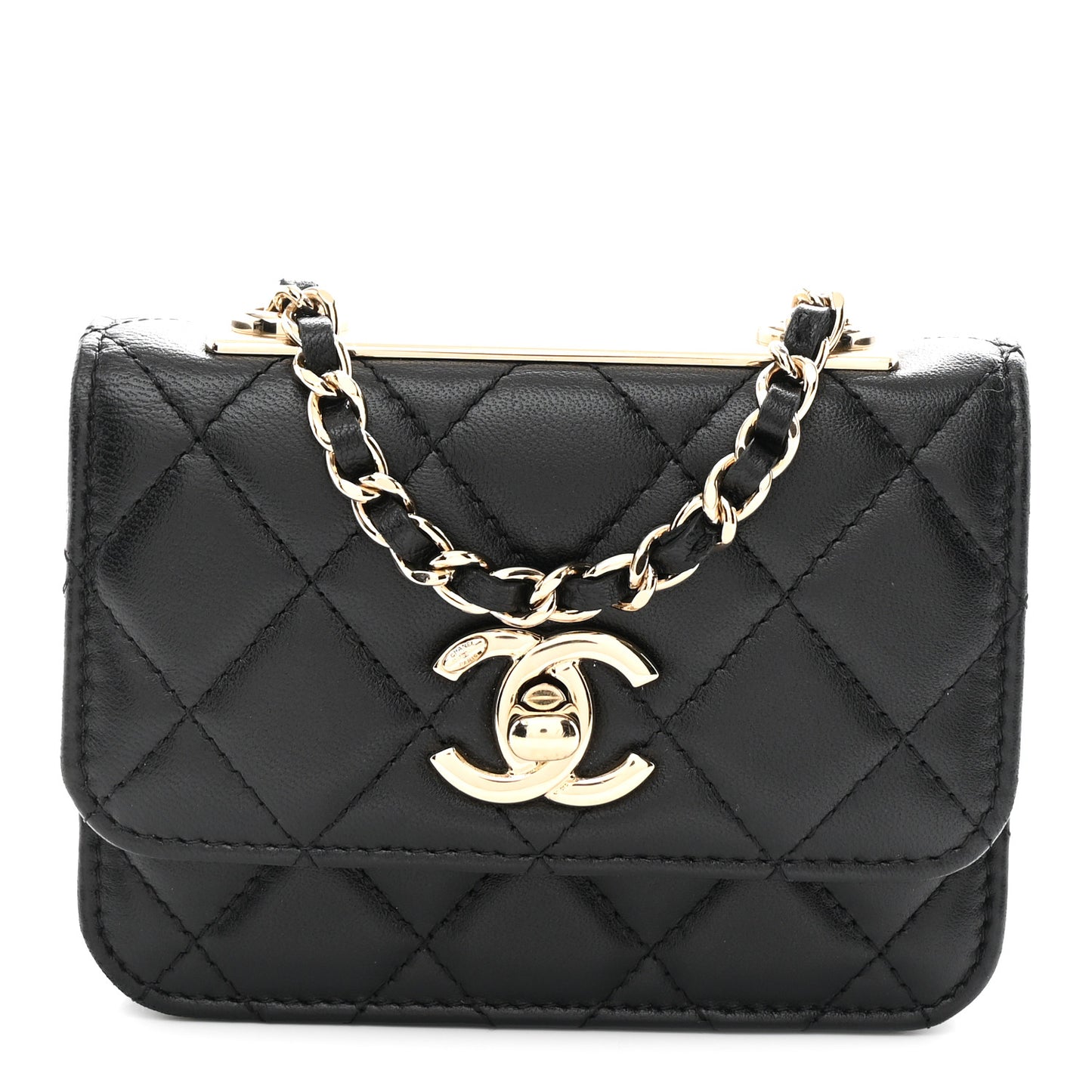 Lambskin Quilted Trendy CC Card Holder On Chain Black