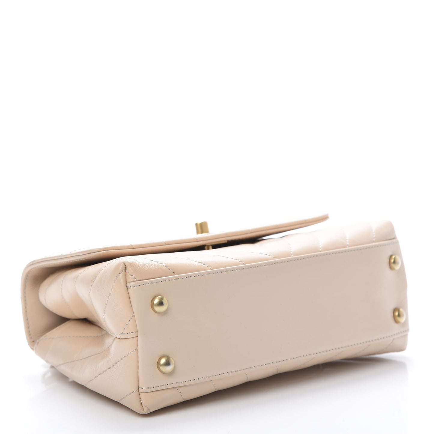 Calfskin Chevron Quilted Mini Coco Handle Flap Beige