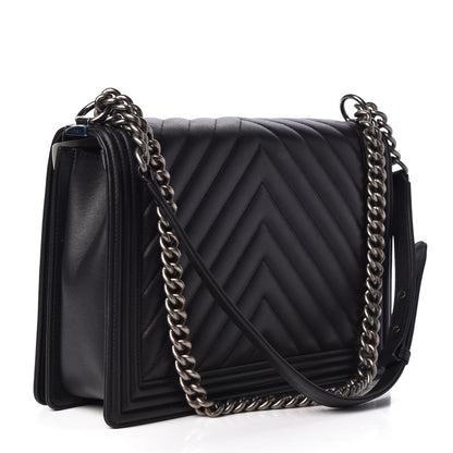 Chanel Calfskin Chevron Quilted Large Boy Flap Black 3 of 10