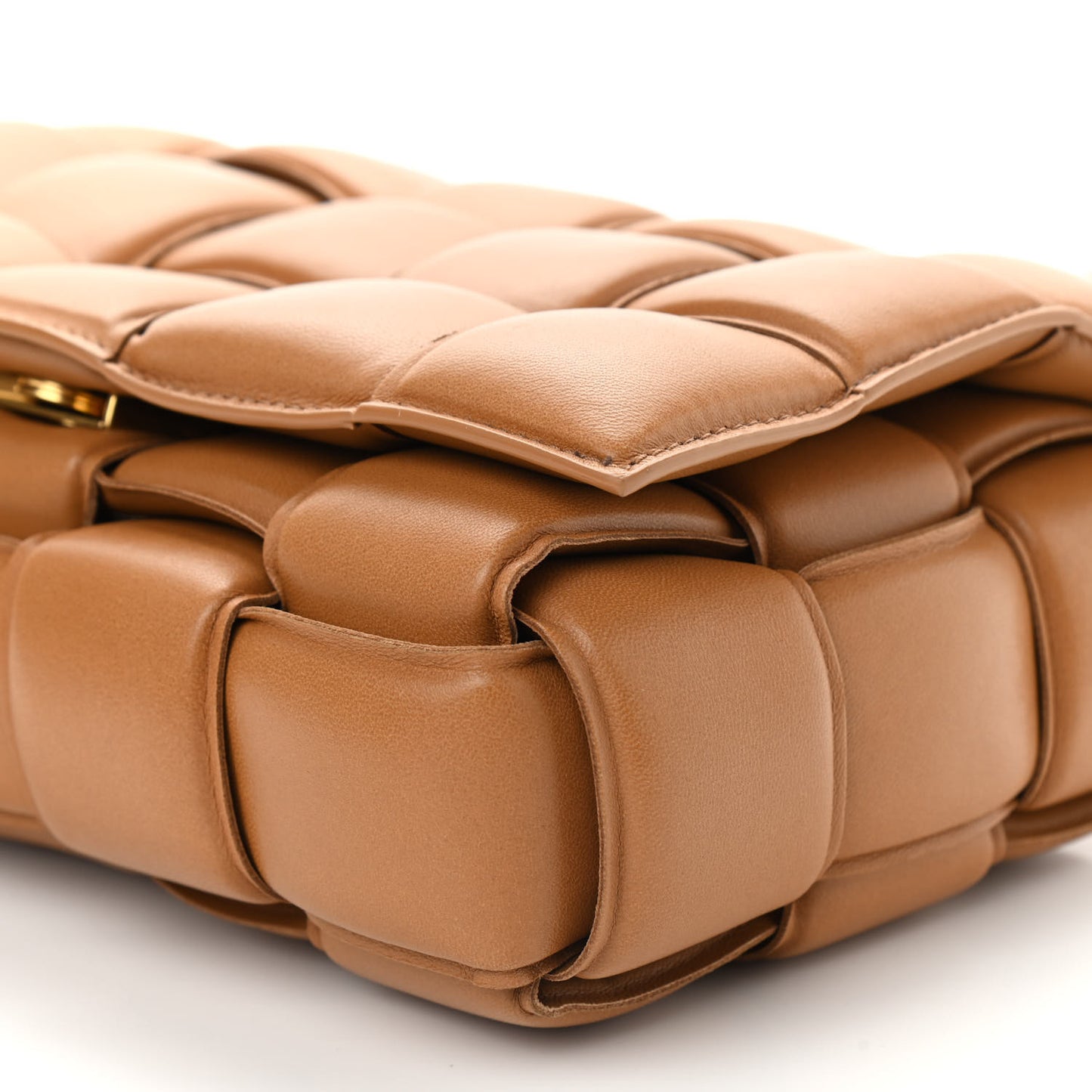 Nappa Maxi Intreccio Padded Cassette Crossbody Bag Caramel