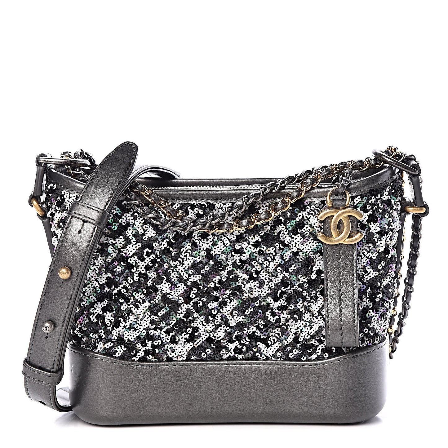 Sequin Calfskin Small Gabrielle Hobo Black