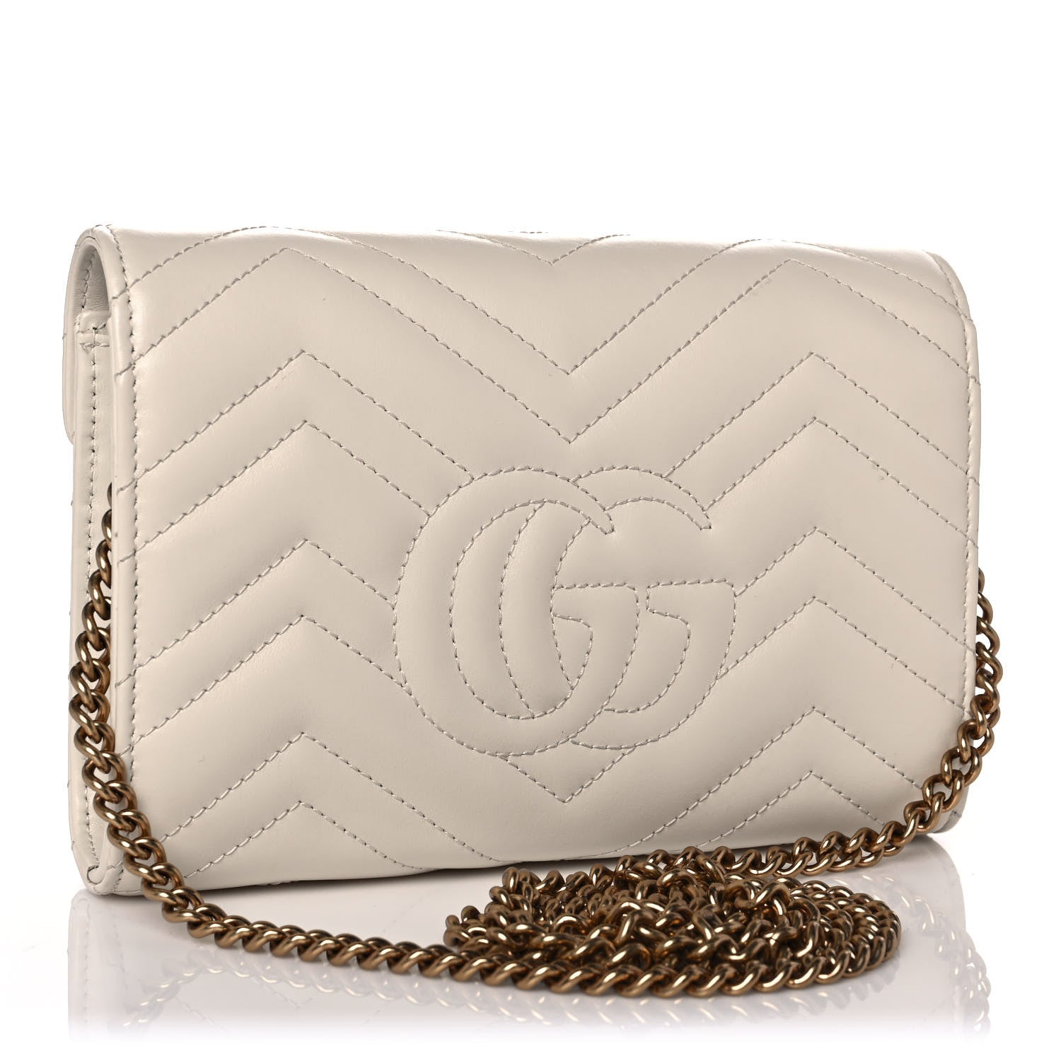 Gucci Calfskin Matelasse GG Marmont Chain Wallet Mystic White 3 of 13