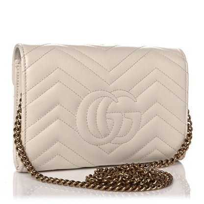 Gucci Calfskin Matelasse GG Marmont Chain Wallet Mystic White 3 of 13