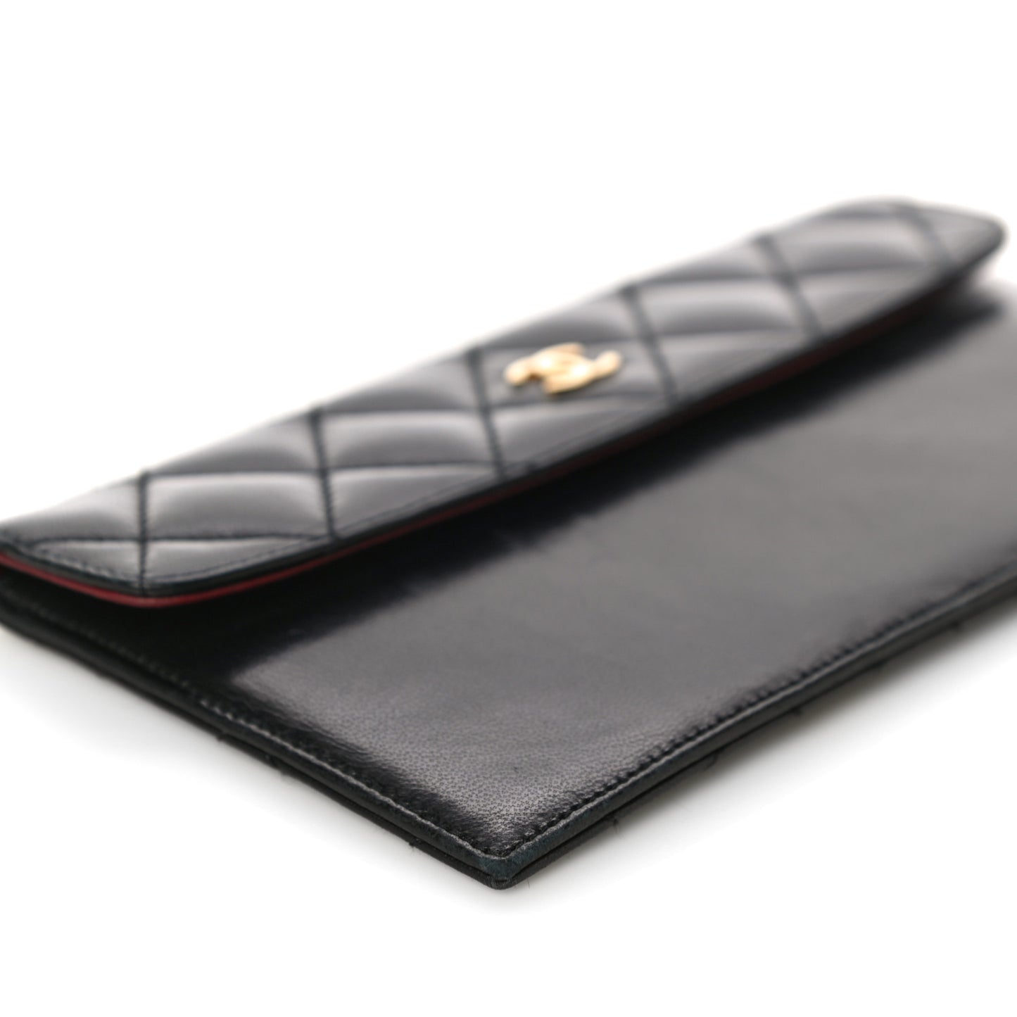 Calfskin Quilted CC Flap Clutch Black